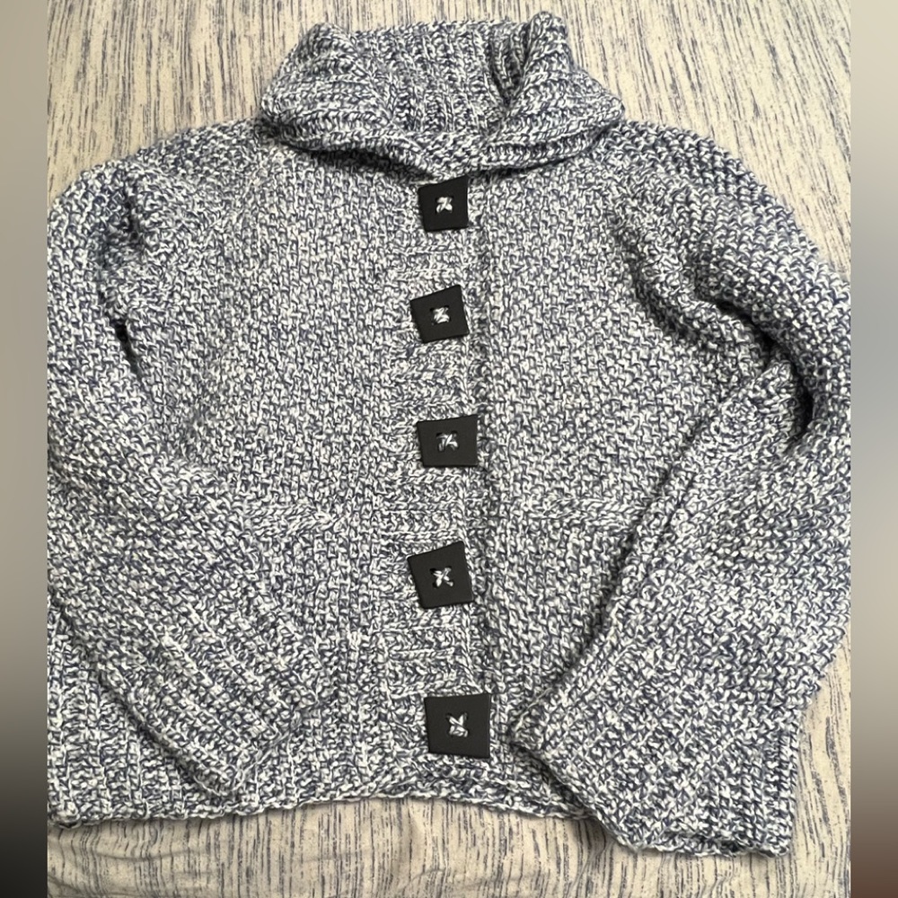 25” Acrylic Wool Handmade Navy White 5 Button Women’s Sweater Free Ship